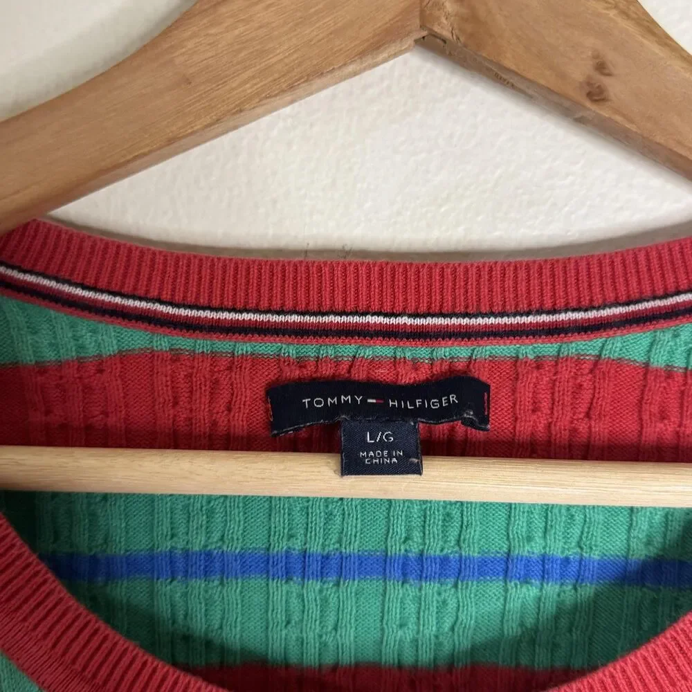 Tommy Hilfiger Sweater Womens Large Multicolor Striped Cable Knit Pullover Crew - Picture 5 of 9